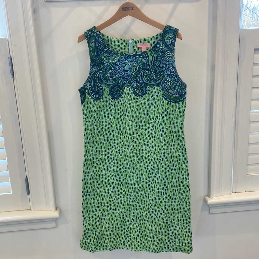 Lilly Pulitzer Master of the House Blue Green Leopard Jaguar Print Dress. 10